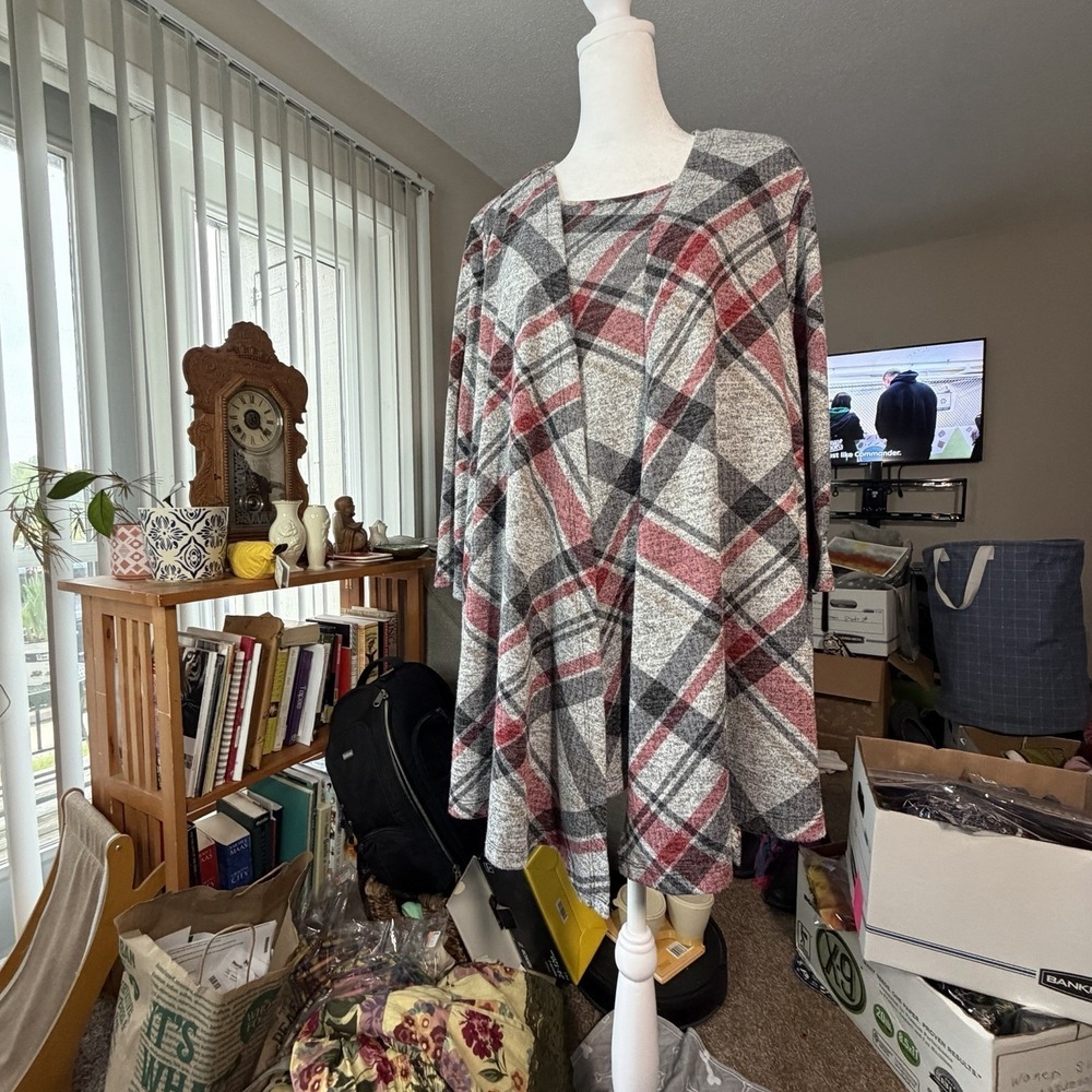 Catherines Women's Top W Attached Jacket Plaid Size 0X, 14-16 Grandma Core - Picture 2 of 9